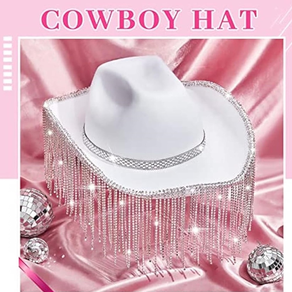 NEW| Rhinestone Fringe Cowboy Cowgirl Festival Carnival Concert Hat - Picture 3 of 9